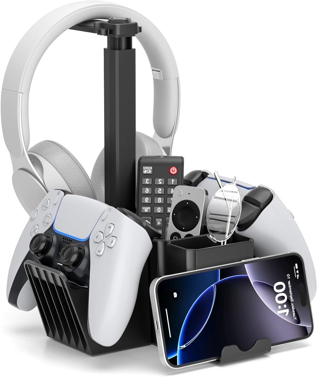 Dual Controller Houder met Headsetstand - Universele Bureau Organizer met Telefoonhouder - Multifunctionele Gaming Organizer voor Xbox, PS5, PS4 en PC Accessoires in Zwart