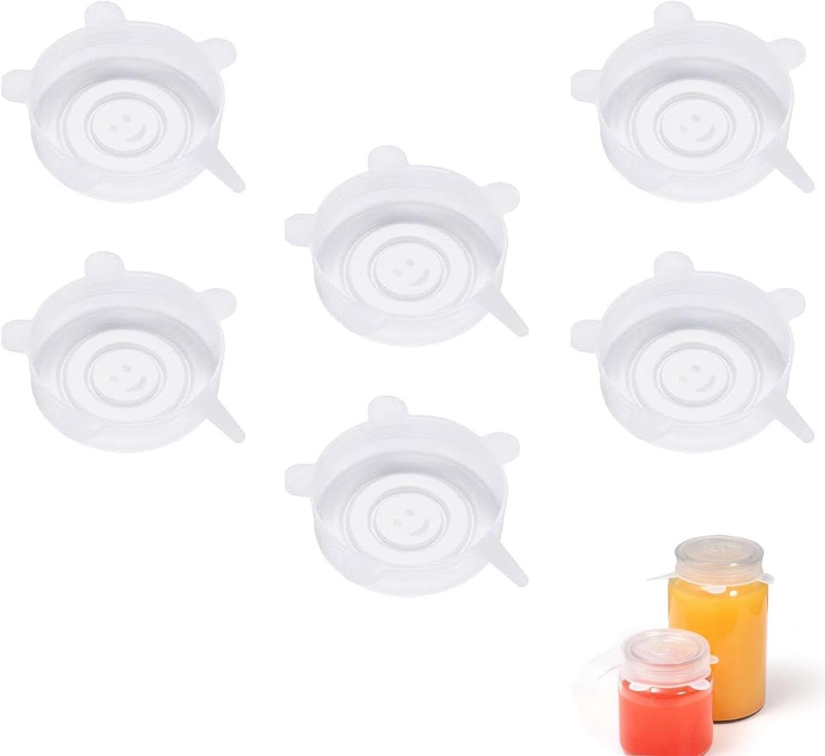 Siliconen deksel - 6 stuks - stretch - rekbaar - voor lekkernijen - kommen - bekers - fruit - transparant - 6,5 cm