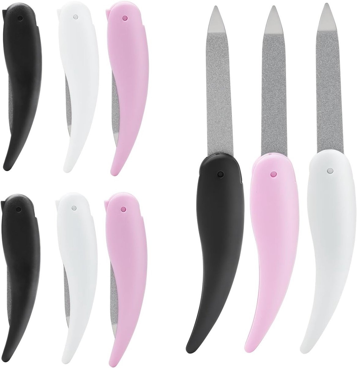9-delige Opvouwbare Vijlenset voor Nagels, Dubbelzijdige Mini Reisvijl, Handige Nagelverzorging voor Manicure en Pedicure in Zwart, Roze en Wit