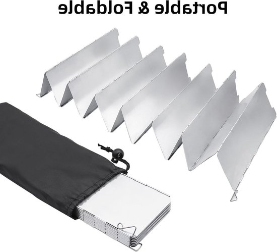 Vouwbare windscherm voor camping en BBQ met 14 platen van aluminium, inclusief draagtas en bescherming tegen wind van Merkloos — afbeelding 4