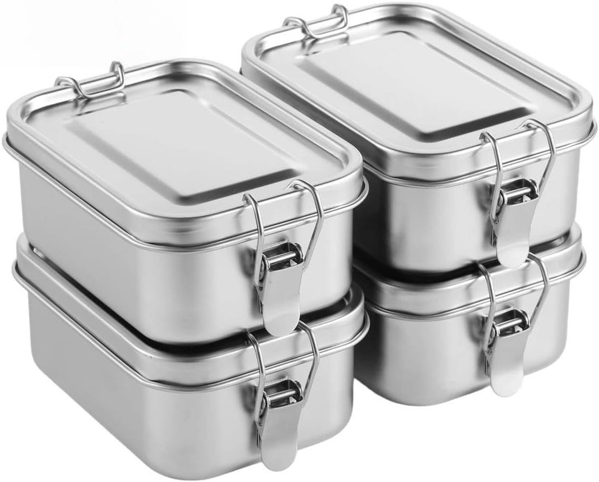4x Roestvrijstalen Lunchtrommel Set 550ml - Lekvrij en Stapelbaar Bento Box