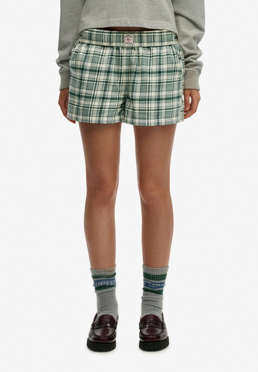 Superdry Katoenen Geruite Elastische Shorts Dames Korte broeken Groen