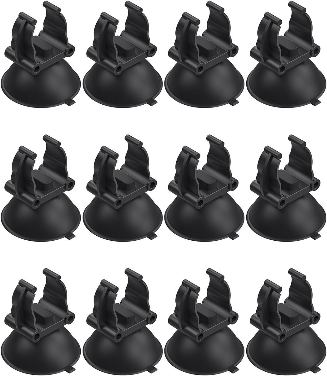 Aquarium Zuignappen Clips - Verwarmer Houders - Aquarium Onderhoud - Afneembaar Ontwerp - 12 Stuks - Zwart