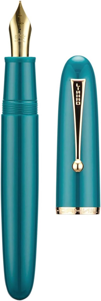 Stijlvolle vulpen met hartslagontwerp, zee blauw acryl, vergulde clip en comfortabele grip voor groot schrijfplezier