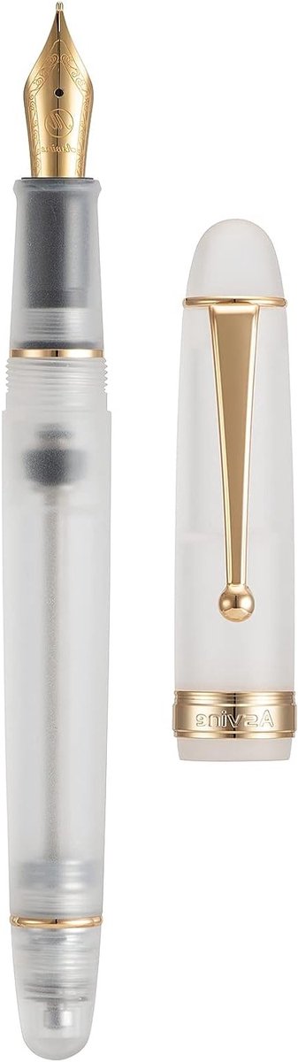 Vulpen met vacuüm navulling, middelgrote nib, transparant gematteerd acryl, grote capaciteit en cadeauverpakking