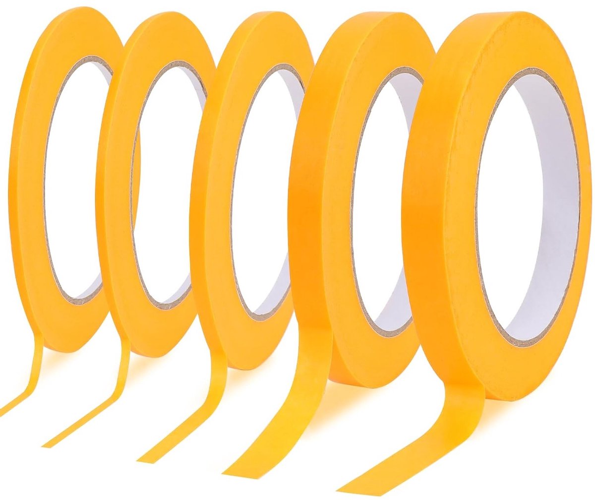 5 Rollen Verf Tape Zelfklevend Fineline Tape 1.5/3/5/10/12mm x 50m Maskeren voor Auto Verf en Decoratie
