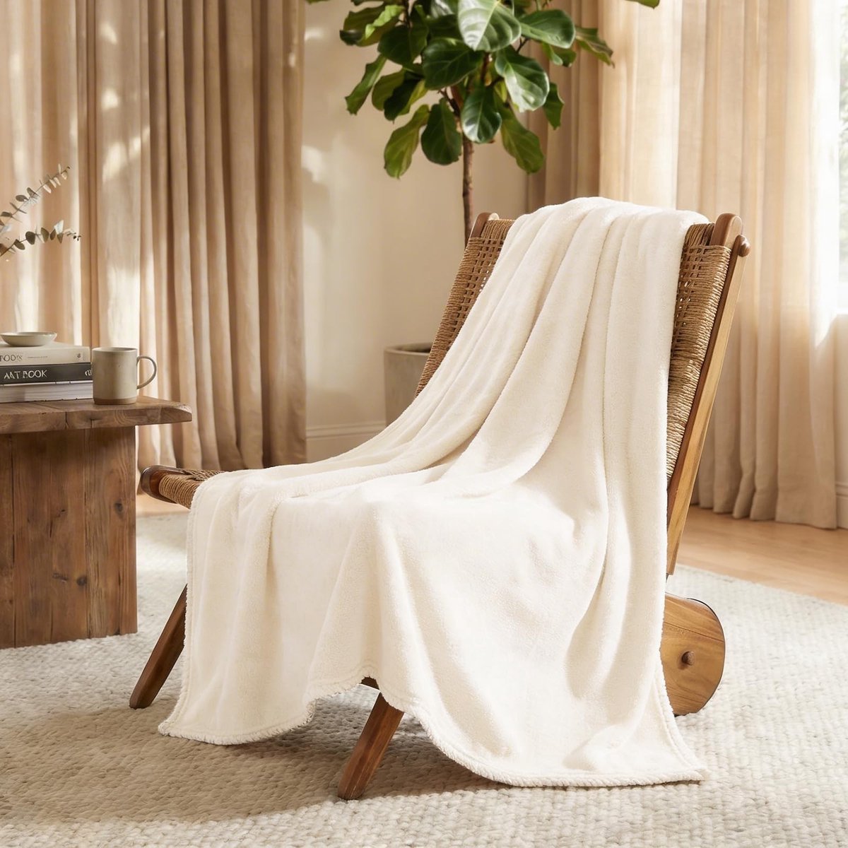 ONF3 - Flanellen Deken - Warm en Zacht - 150 x 200 cm - Crèmekleurig - Ideaal voor Knuffelen - Geschikt voor Eenpersoonsbed en Tweepersoonsbed