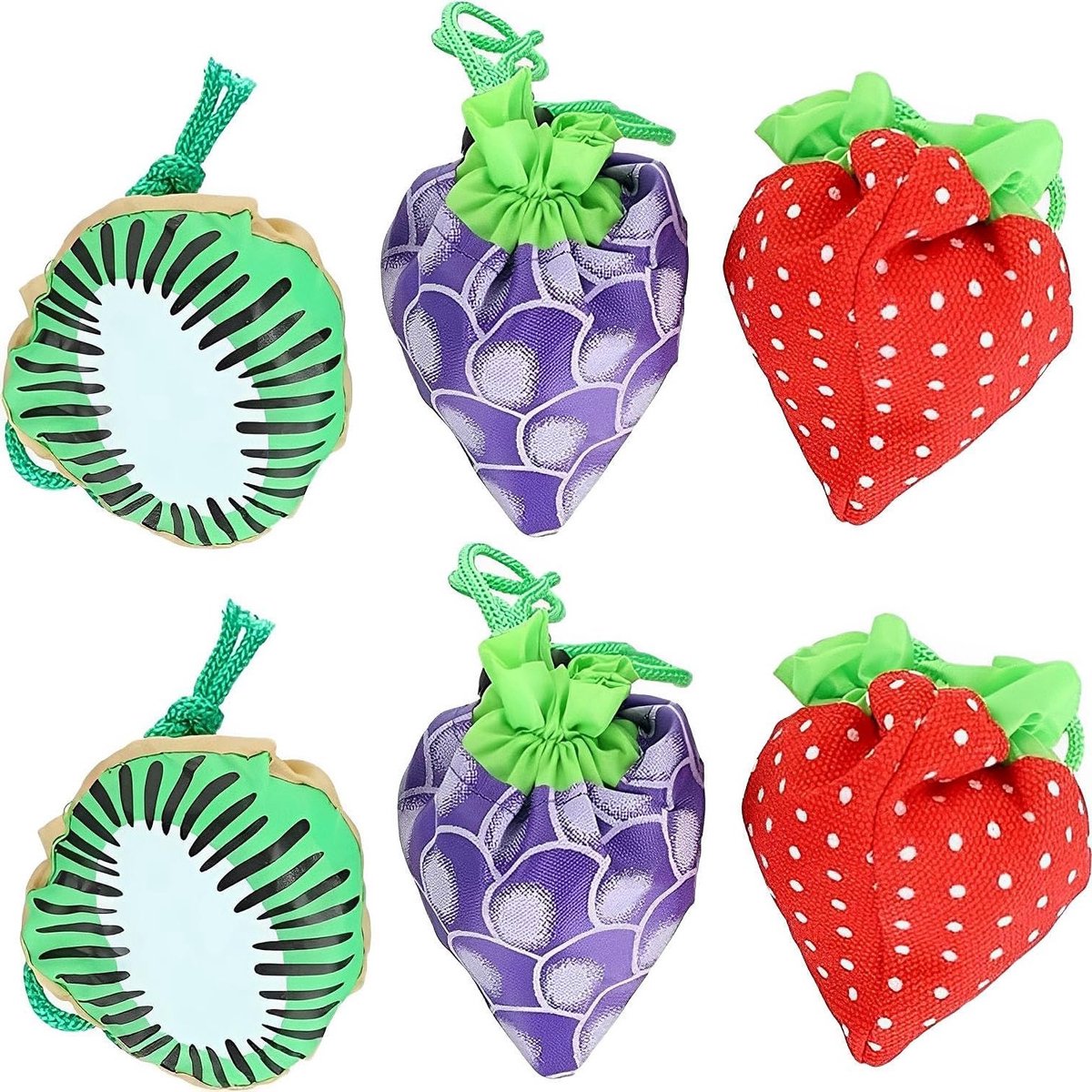 Set van 6 Herbruikbare Opvouwbare Boodschappentassen - Fruit & Groente Tassen - Duurzaam