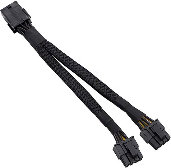PCIe 8‑pin splitter kabel 20 cm — 1x 8(6+2) male → 2x 8‑pin female
