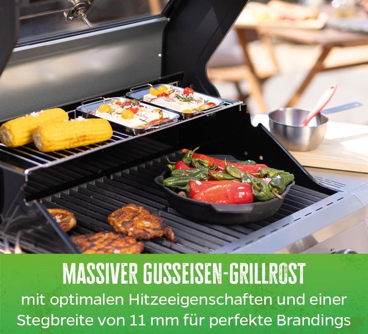 Inbouw gasbarbecue 74 x 54 x 49 cm – 4 branders RVS met gietijzeren roosters, kijkvenster, 14 kW vermogen, verlichte knoppen & dubbelwandig deksel – HomebyNicole G401G Premium Outdoor Keuken Grill