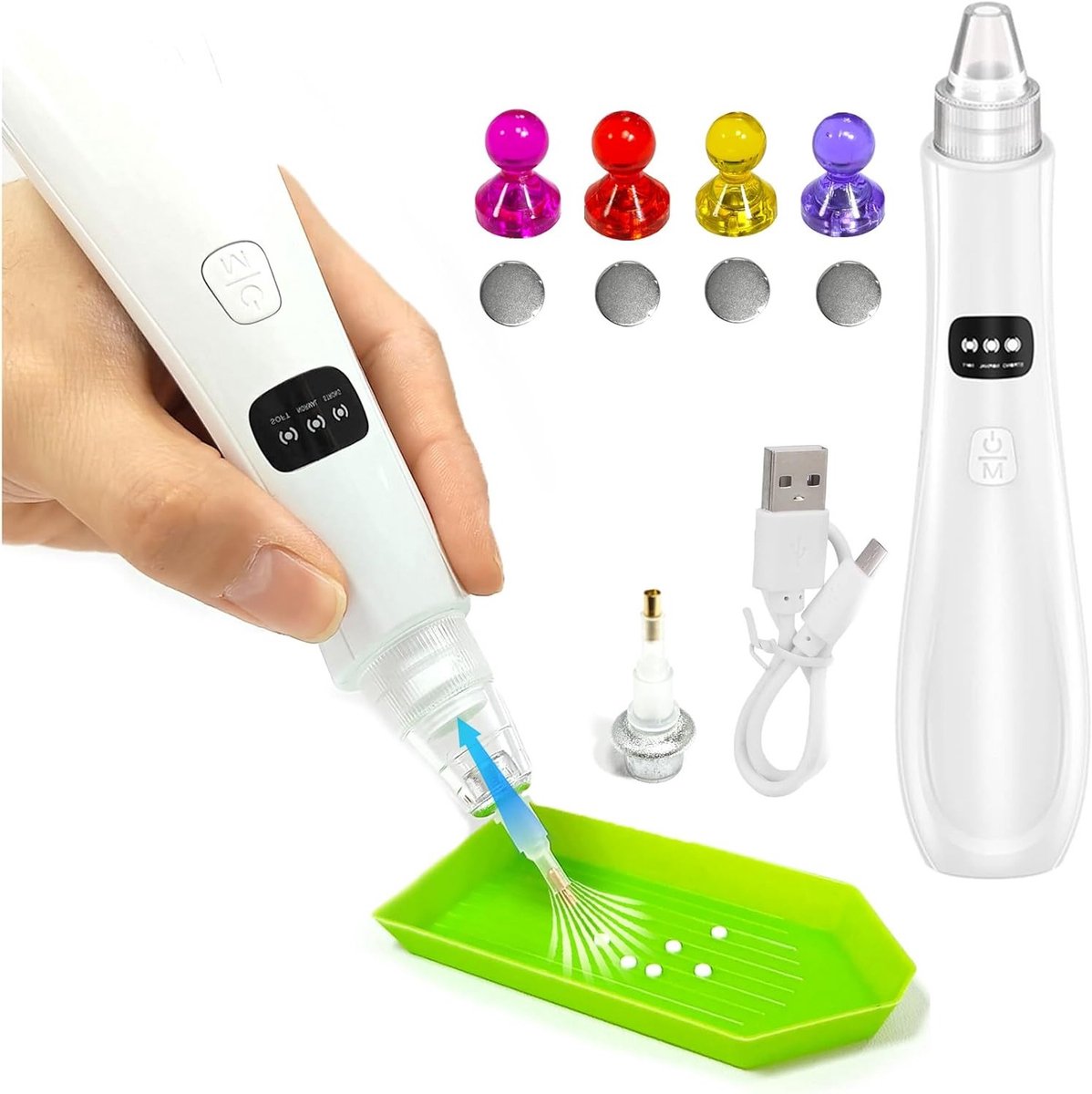 Elektrische Diamant Schilder Pens met Stofzuiger - 3 Instelbare Zuigstanden en Oplaadbaar - 4 Stuks Diamant Kunst Locator Accessoires en 2 Vervangtips - Snellere DIY Kunst Pick-up Tool Kit voor Creatieve Projecten