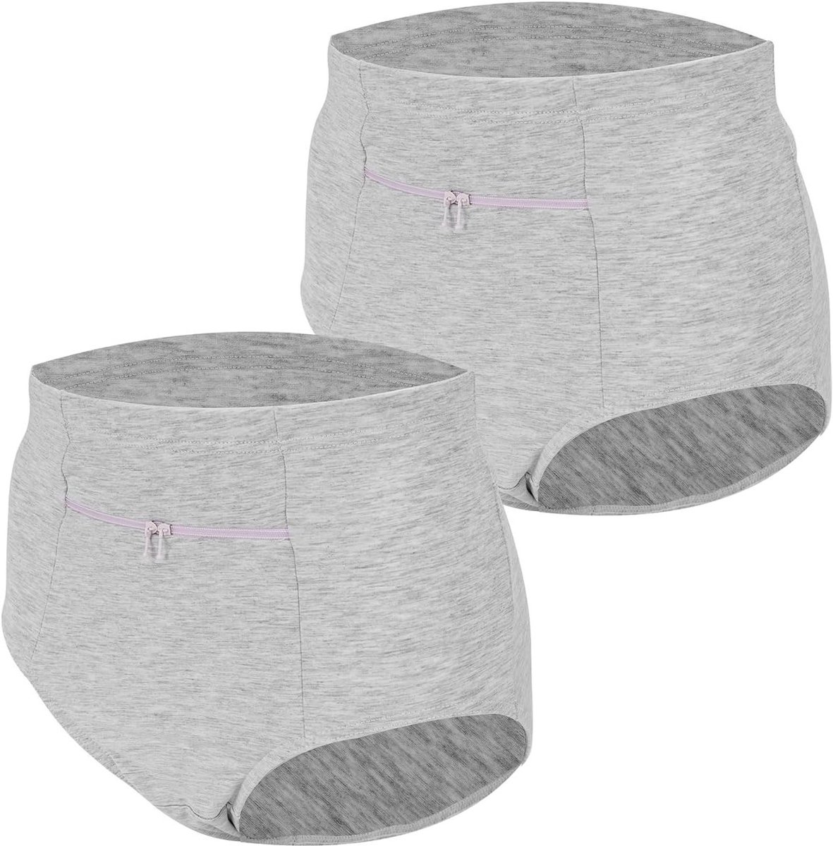 2 Stuks Damesondergoed met Verborgen Zakjes, Ideaal voor Reizen, Fitted Panties in Grijs en Zwart, Maat Klein