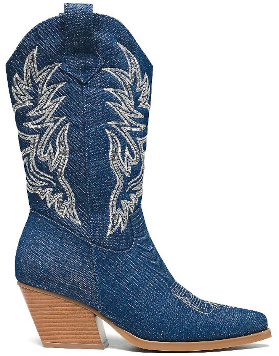 Smile Favorites® Dames Cowboylaarzen - Blauw - Stof - Maat 37