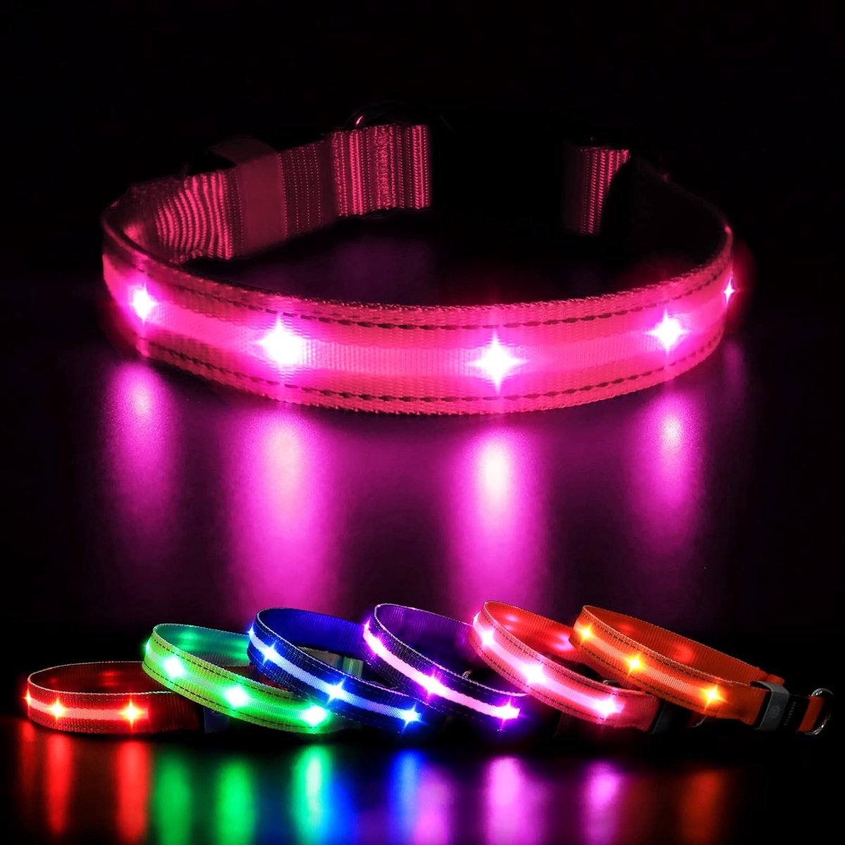 Honden Halsband - Veiligheidskraag Licht - Donker Wandelen - Waterdicht Oplaadbaar - Maat M - Roze