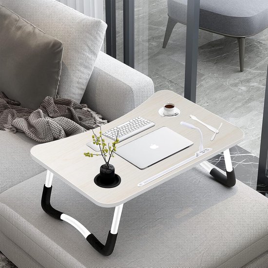 Laptop Table Foldable, Laptop Desk with 4 USB Charging Ports/Drawer/Tablet Holder/Cup Holder, For Bed, Sofa, Floor (60x40cm, White) — afbeelding 4