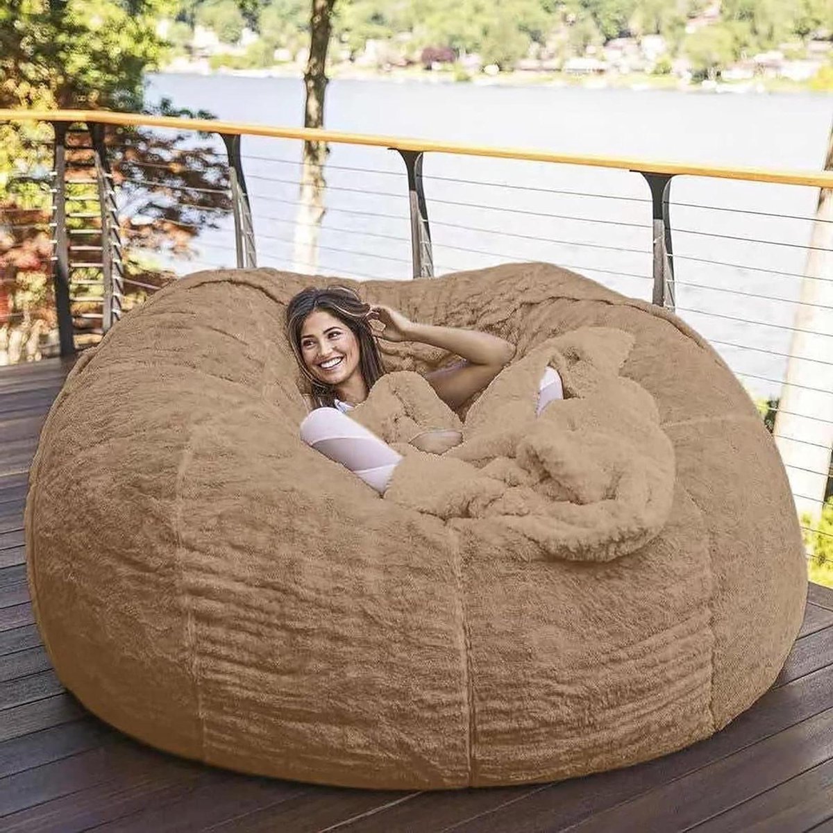 Grote Zitzakhoes - Zetel Cover - Ontspannen Zitten - Zachte Corduroy Stof - 150x75 cm - Khaki