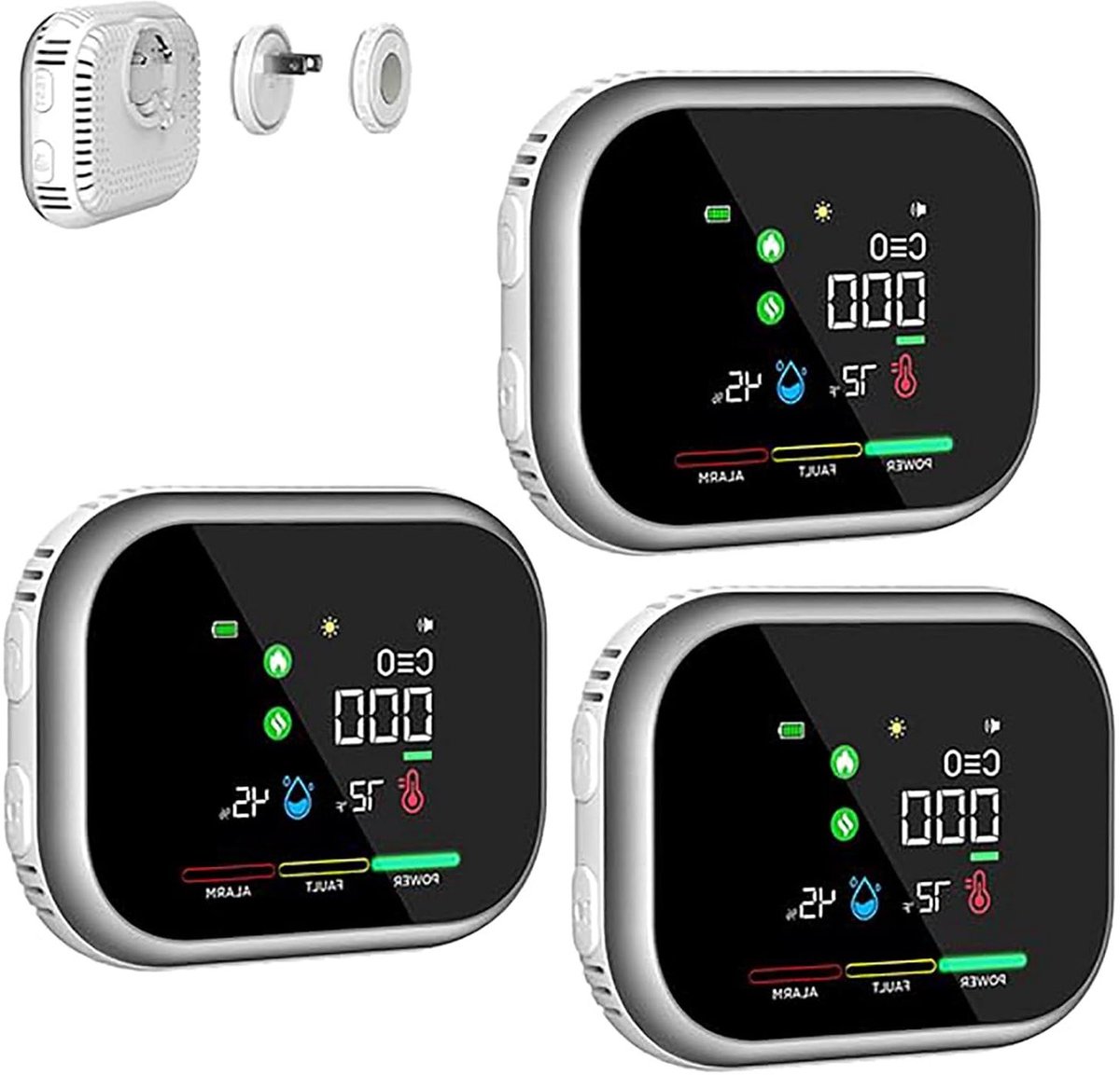 Omgevingsdetector 3-pack - Luchtkwaliteit Meter - Binnenklimaat Beheersen - HD Display Real-time - 3 Stuks - Wit