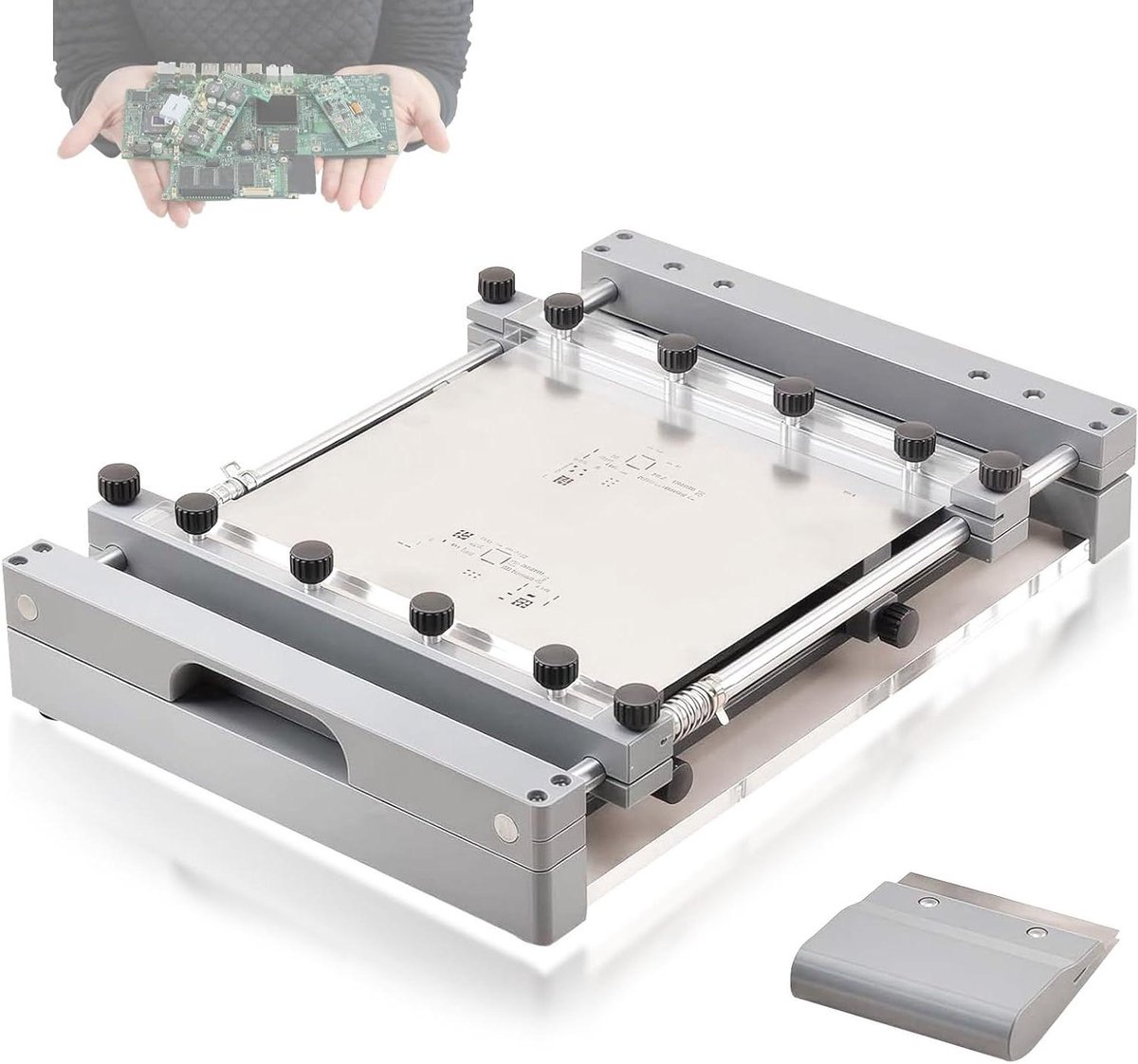 Zeefdrukmachine Soldeerpasta - Handmatige Printer - PCB Prototyping - Precisie Uitlijning - 20x20 cm - Zilver
