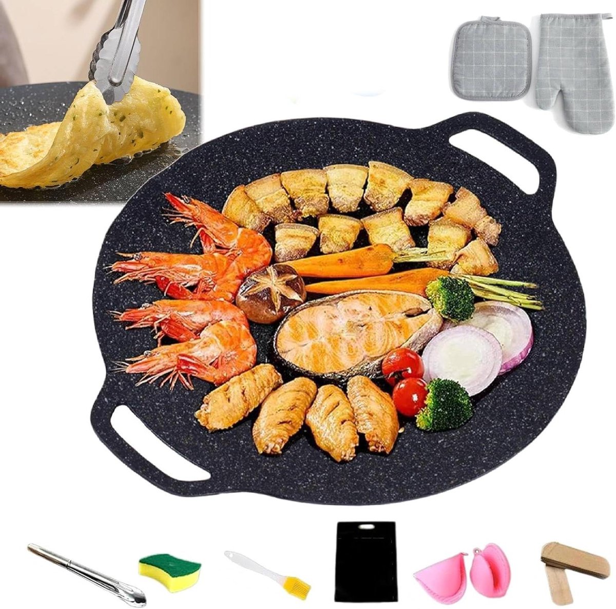 Ronde Bakpan Grillplaat Koekenpan Buiten Koken Zware Kwaliteit Gietijzer 30 cm Zwart