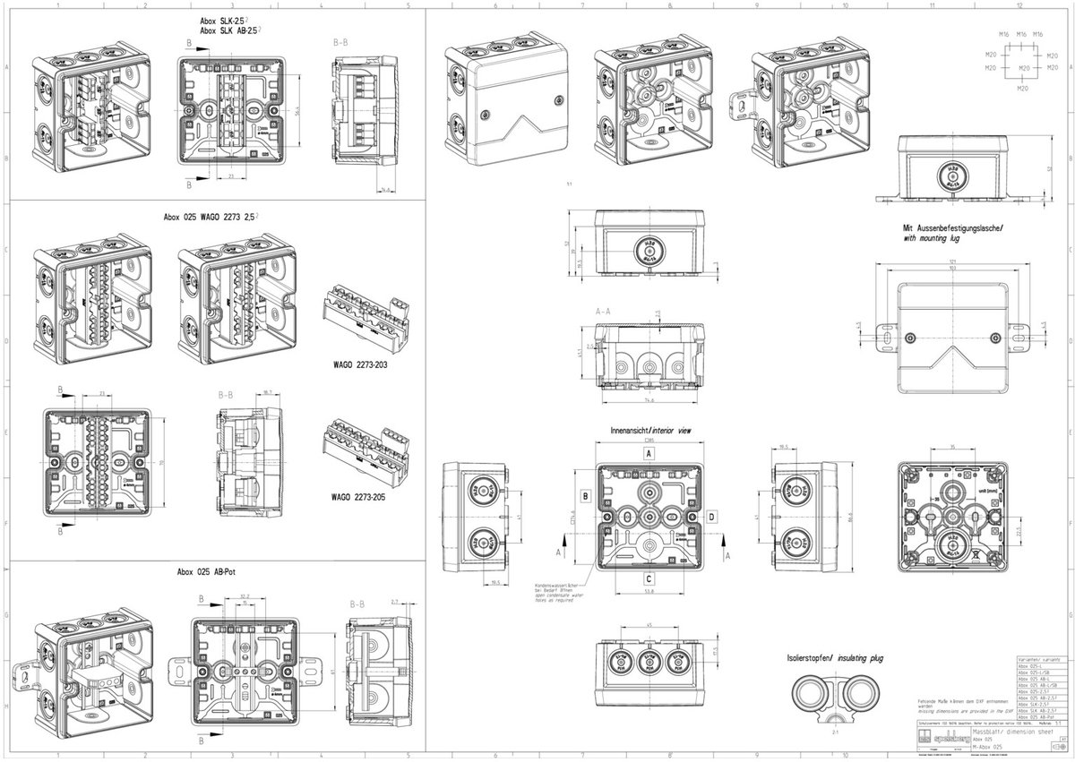Spelsberg Abox SLK-2,5² Aftakkast (l x b x h) 87 x 87 x 52 mm Grijs IP66 1 stuk(s)