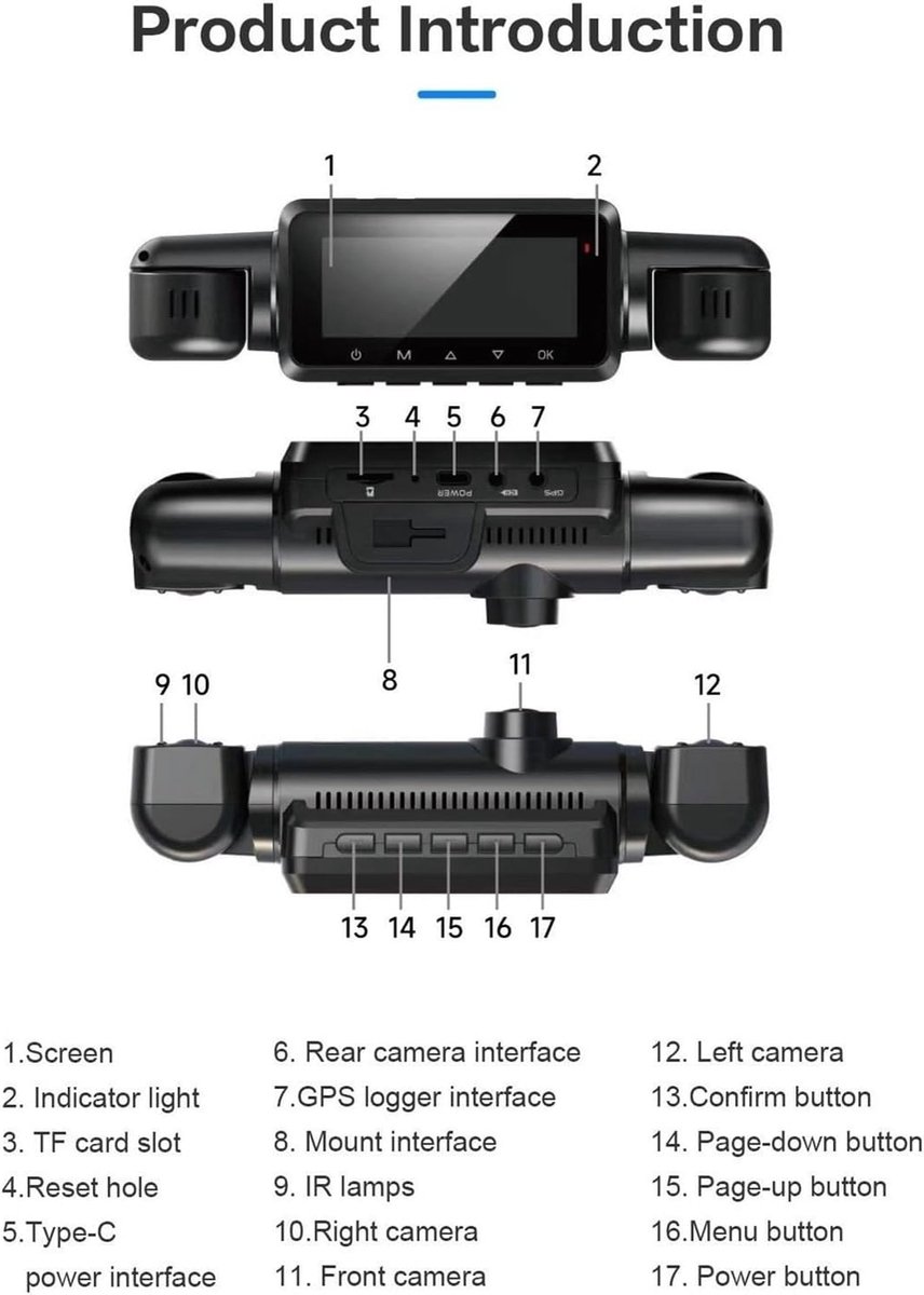 Dashcam 4 Lens - Auto Camera DVR - Veilig Rijden - 360 Graden Opname - Full HD 1080P - Zwart – foto 6