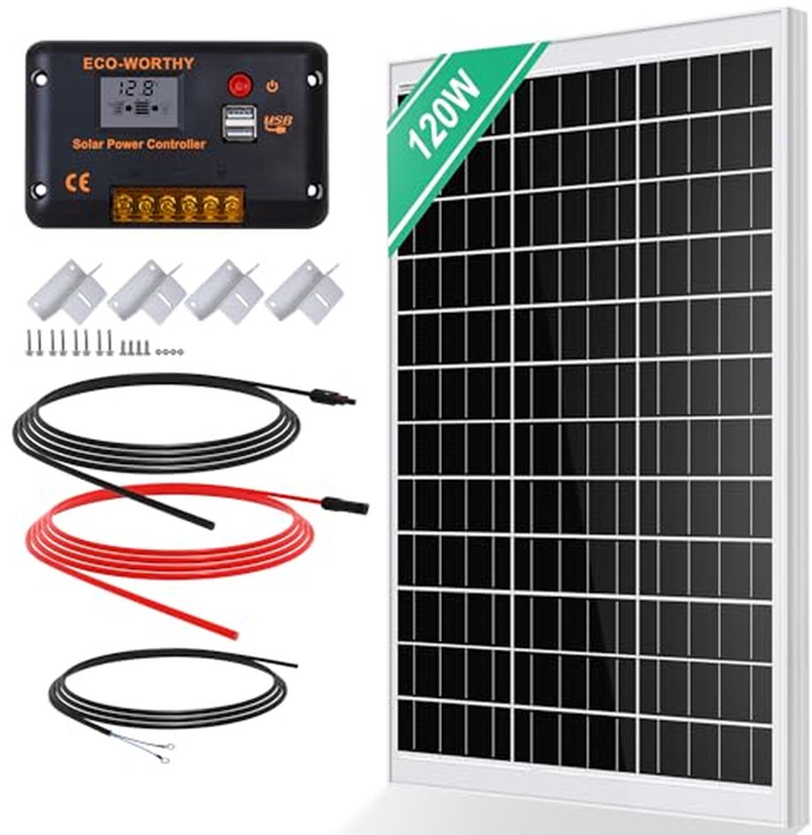 Zonnepaneel Set - Energie Opwekken - Off-Grid Stroom - Hoge Efficiëntie - 120 Watt - Zilver