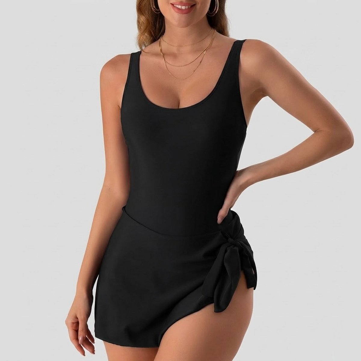 Home & Marker - Badpakjurk Dames - Corrigerend Badpak met Rokje - Comfortabele Zwemjurk met Buikcontrole - Zwart - 2XL/3XL - SWIMELLA