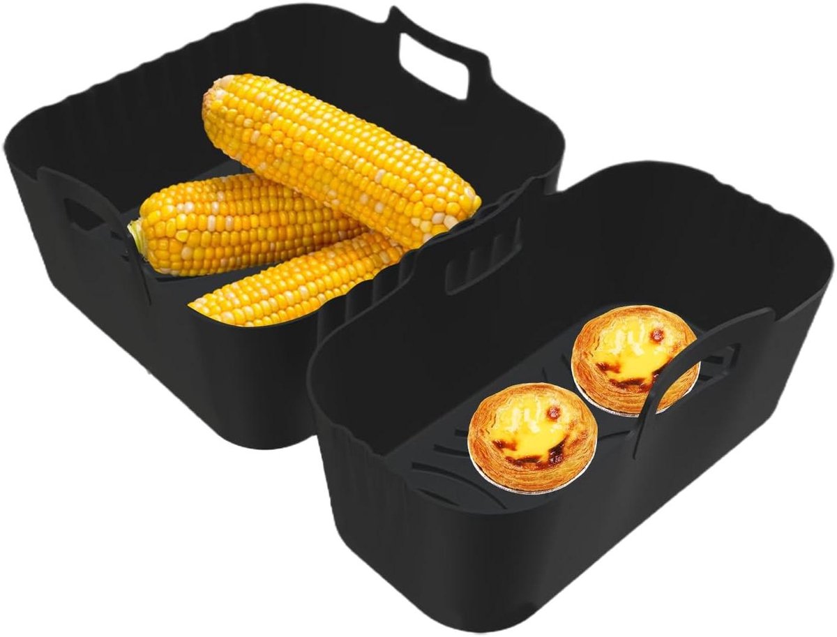 Siliconen Inzetstuk - Airfryer Bakvorm - Olievrij Koken - Twee Compartimenten - 20 x 20 cm - Zwart