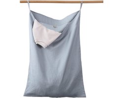 Amazhiyu Hangende waszak, 100% linnen, ruimtebesparende waszak, deur hangende wasmand, tas voor badkamer, slaapkamer, kinderkamer, 70 x 50 cm, grijsblauw