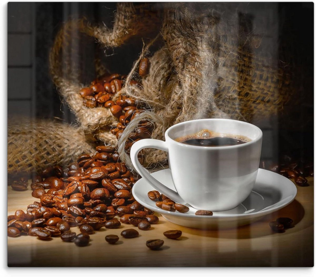 Glazen kookplaatafdekking - Snijplank werkblad - Keukenwerkblad beschermen - 3D diepte-effect - 60 x 52 cm - Koffieprint