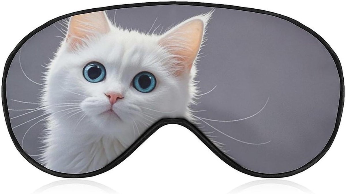 Slaapmasker Kat - Oogmasker Dromen - Ontspannen Slapen - Verstelbare Band - 20 x 10 cm - Wit