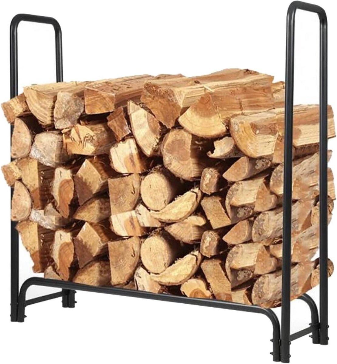 Houtrek - Houtopslag Rek - Open haard opslag - Verhoogde basis - 124x37x123 cm - Zwart