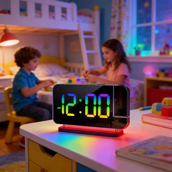 Digitale Wekker - Projectie Klok - Slaapkamer Verlichting - Instelbare Helderheid - 5 cm Breed - Zwart — afbeelding 5