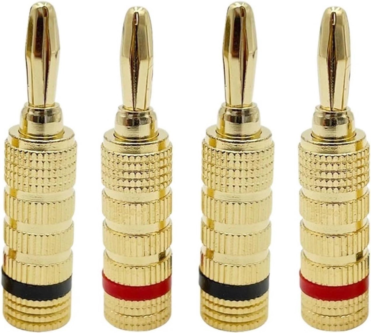 Banaanstekkers - Luidspreker Connectoren - Audio Aansluiten - Vergulde Koperen Constructie - 4 Paar - Zwart Rood