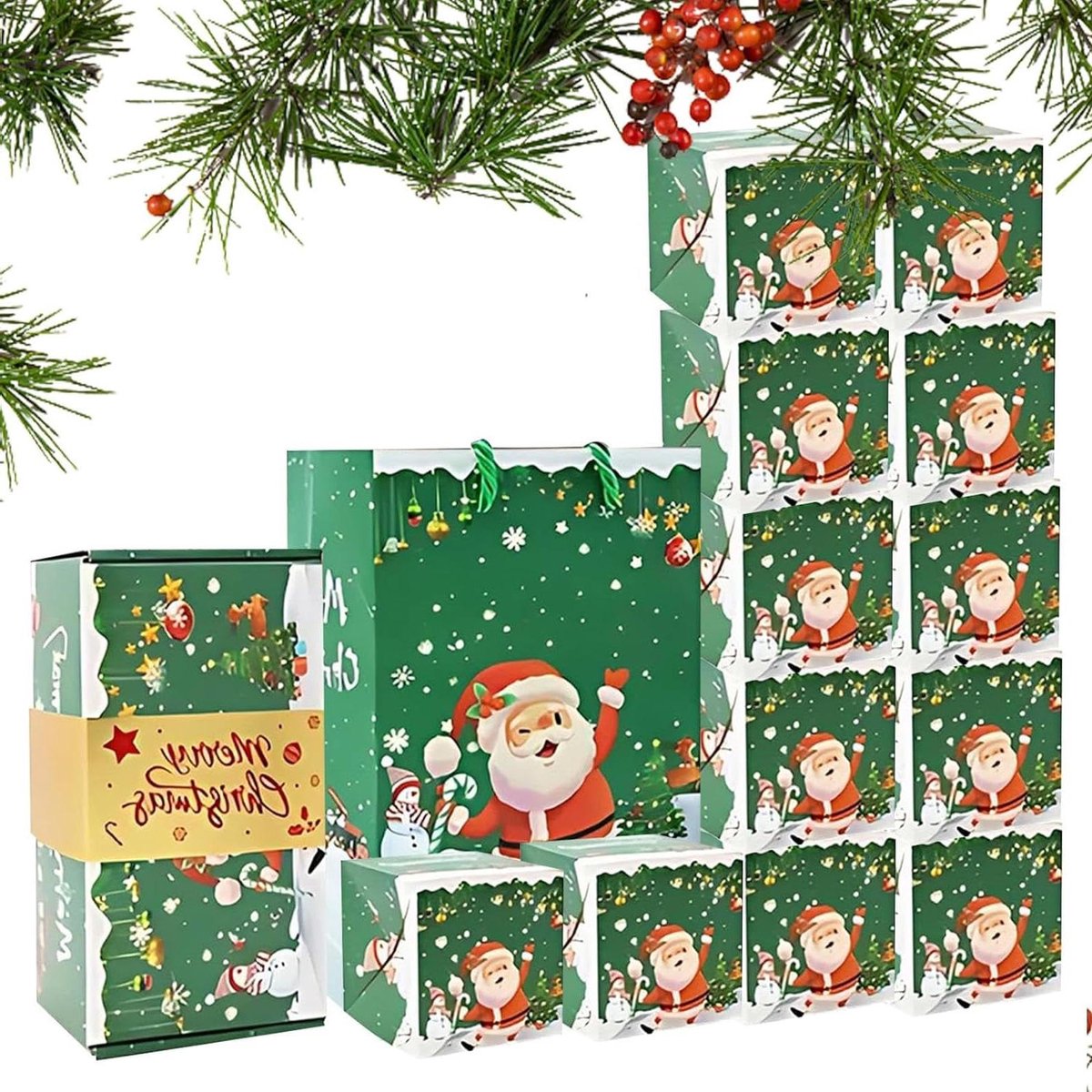 Kerst Stuiterdozen - Verrassingsdozen Cadeau - Feestelijke Verrassing - Creatief Pop-Up Mechanisme - 10 Stuks - Kerstgroen