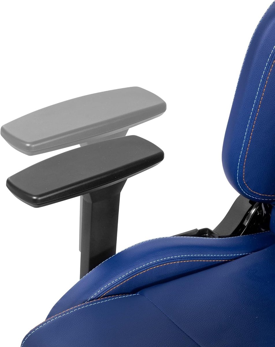 Ergonomische bureaustoel gaming racestoel 55 x 66 x 121 cm – Gulf Racing design blauw/oranje – verstelbare rugleuning tot 150° – 2D armleuningen – kunstleer bureaustoel met wielen – Mobili Bella