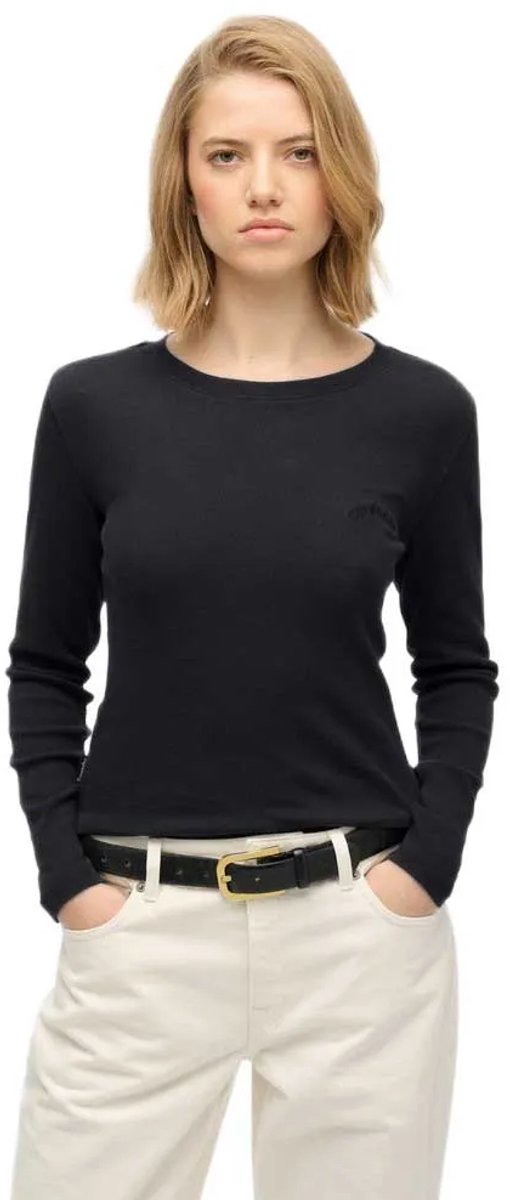 Superdry Garment Dyed Athletic Essentials geribd topje met logo Dames Lange mouwen shirts Zwart