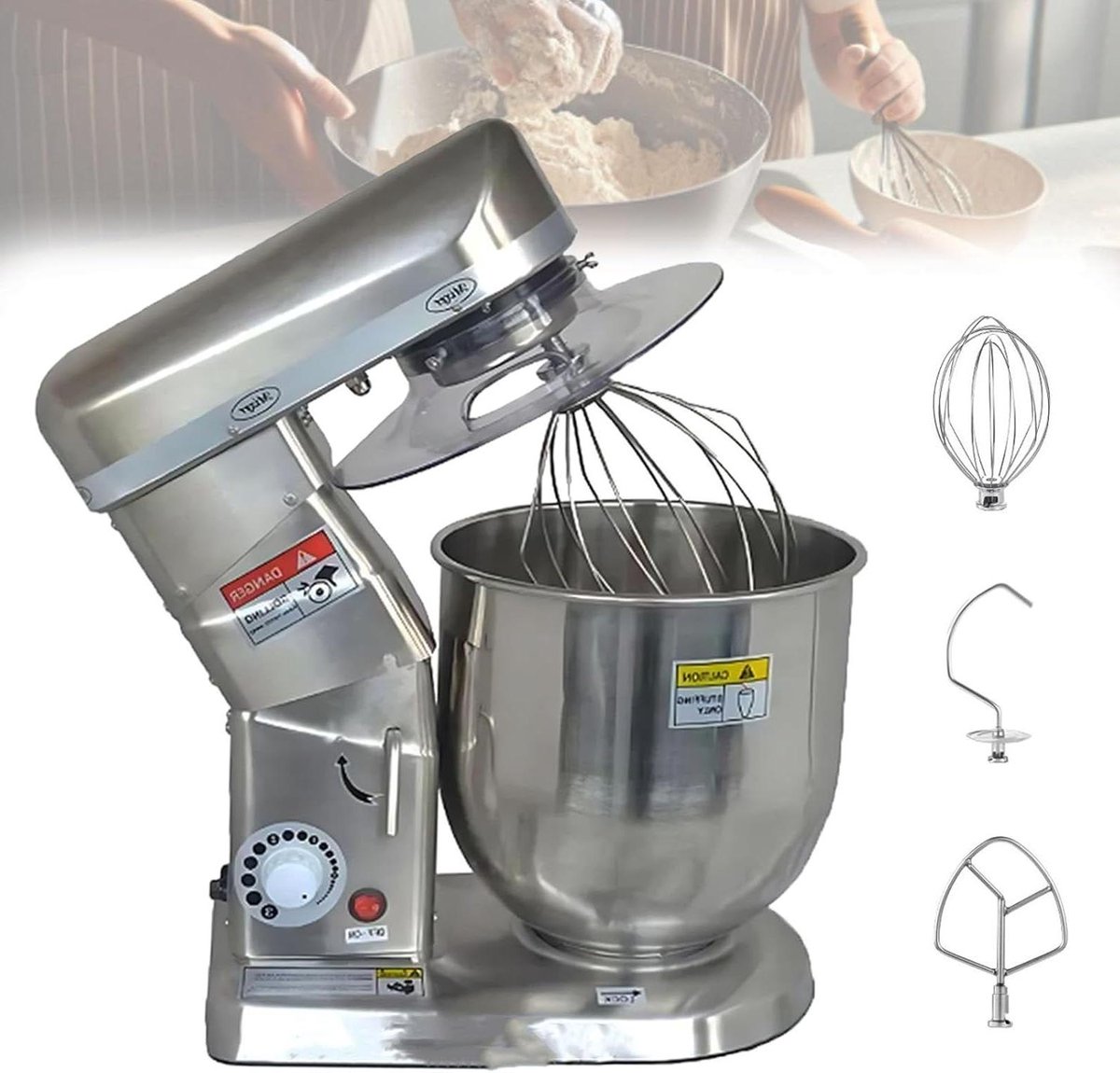 Keukenrobot - Keukenmixer Staande - Bakken en Koken - 3-in-1 Multifunctioneel - 5L Kom - Zilver