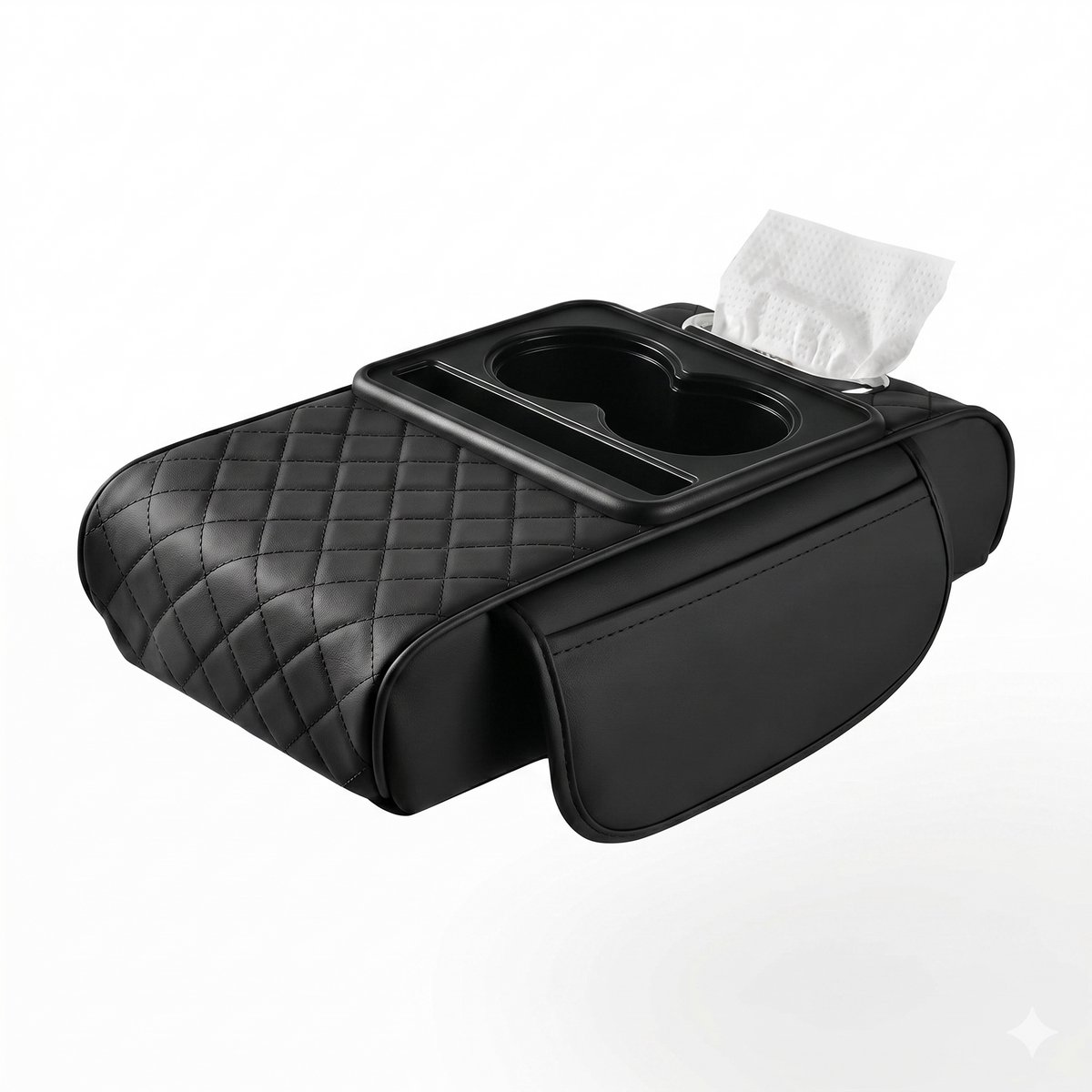 Joiride - Auto Armsteun Kussen met Opbergvakken - Universele Middenarmsteun Verhoger & Middenconsole Organizer - PU-Leer - Zwart - RESTLUX