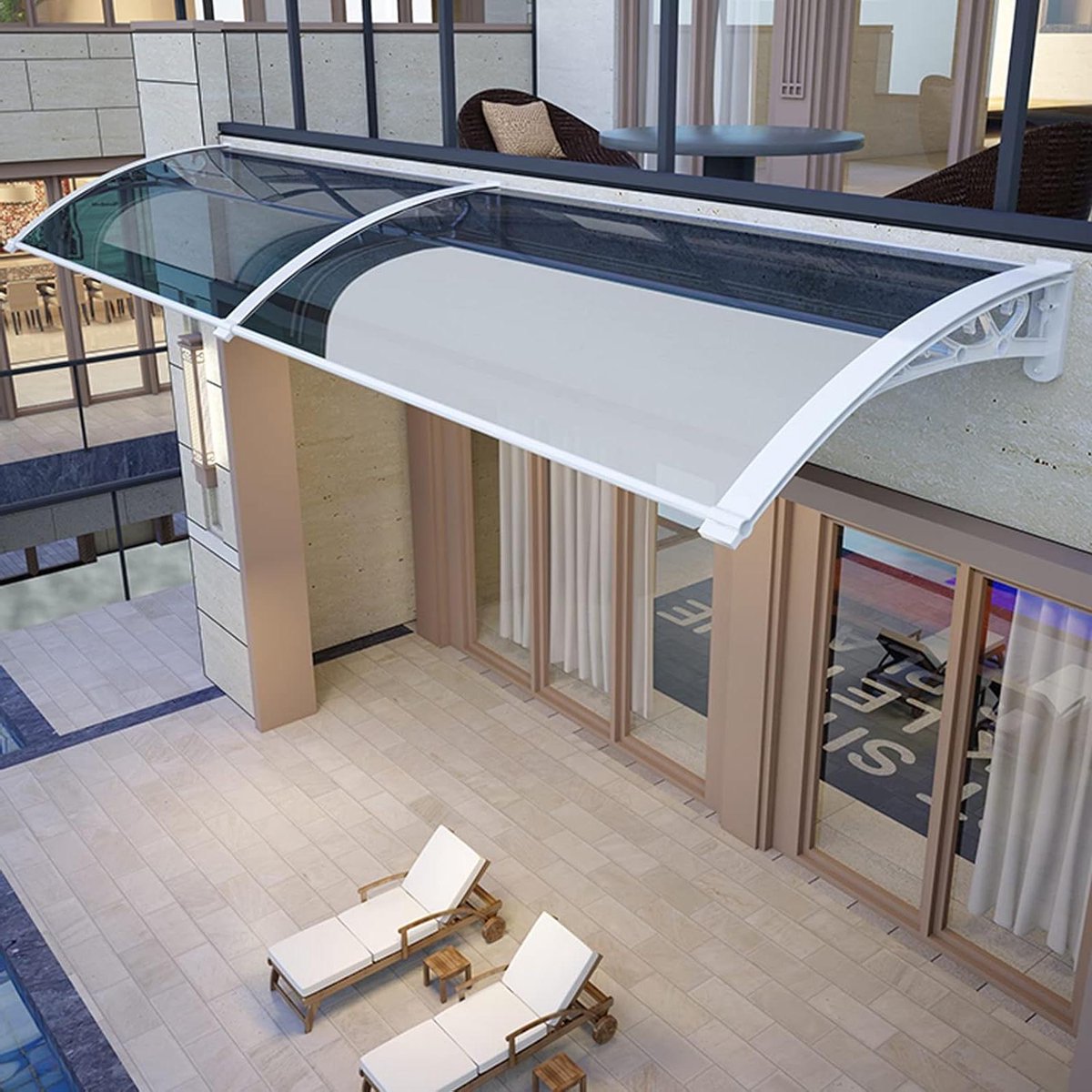 Raamluifel Deurluifel - Terrasluifel Veranda - Bescherming tegen Weer - Sterke Polycarbonaat Plaat - 60x240cm - Transparant Wit