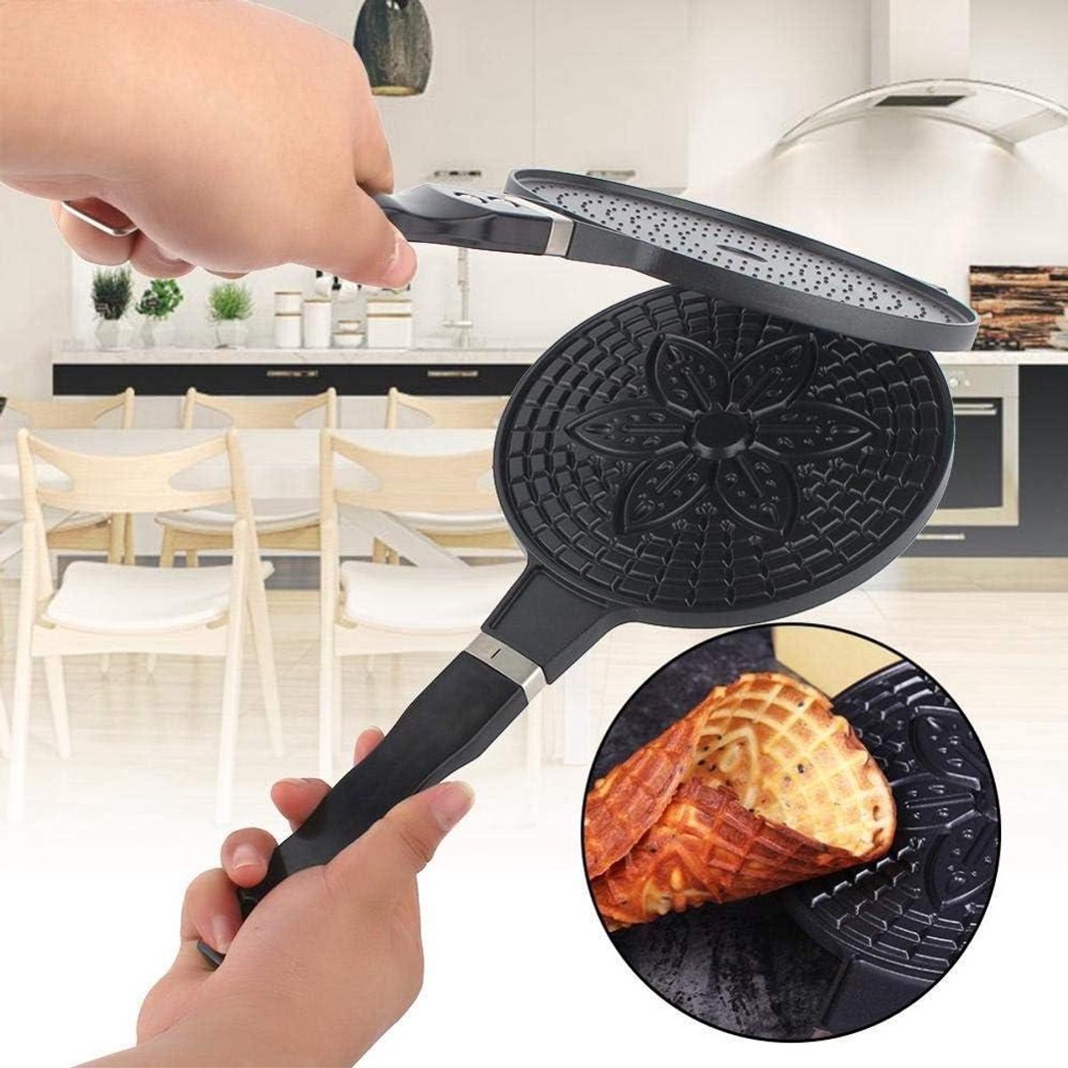 Wok Wafelijzer Pan - Crêpe Maker - Koken Maaltijden - Keramische Antiaanbaklaag - 38 cm - Zwart