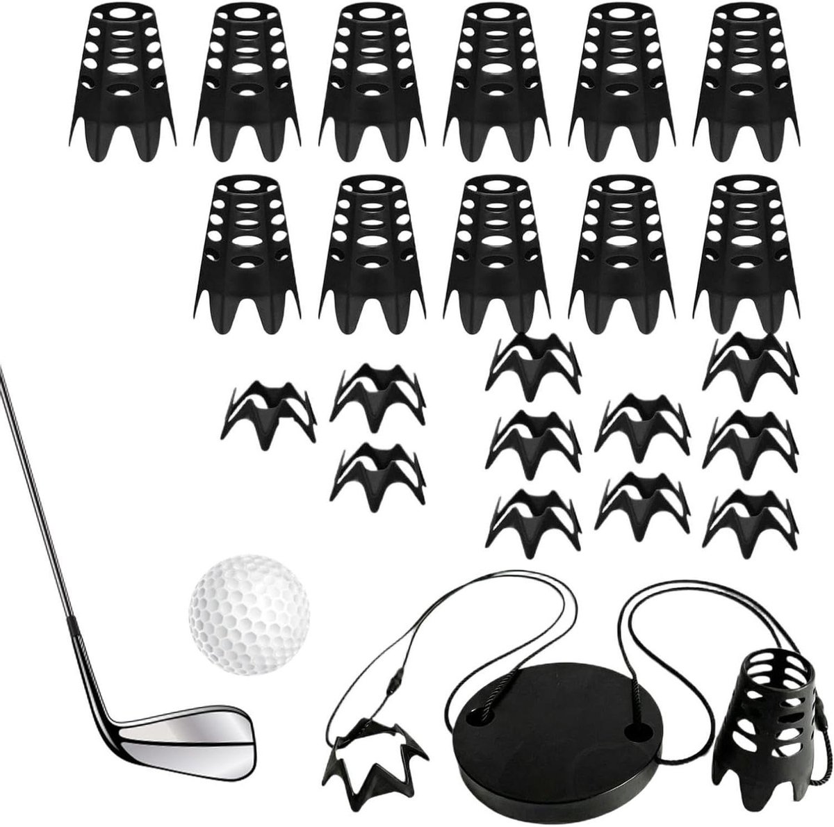 Golf Tees Set - Trainingsset Slaghulp - Golf Vaardigheid Verbeteren - Duurzaam ABS Materiaal - 12 Stuks - Zwart
