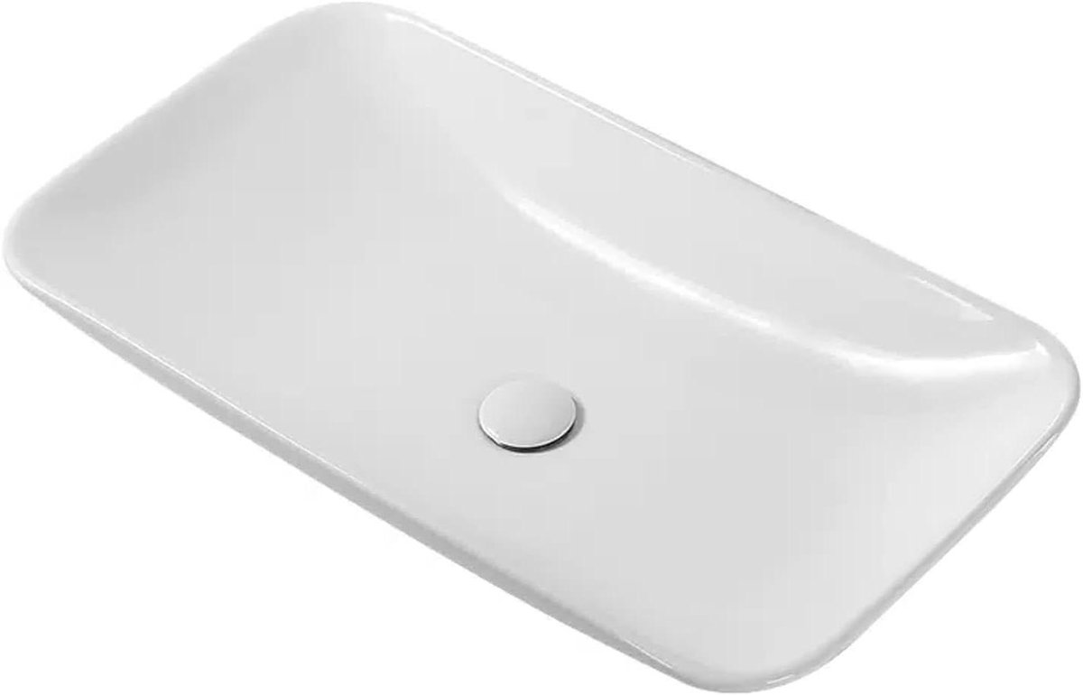 Rechthoekige Opbouw Wastafel Van Wit Porselein En Keramiek, Geschikt Voor Badkamermeubel, Met Witte Pop-Up Afvoer.,58cm