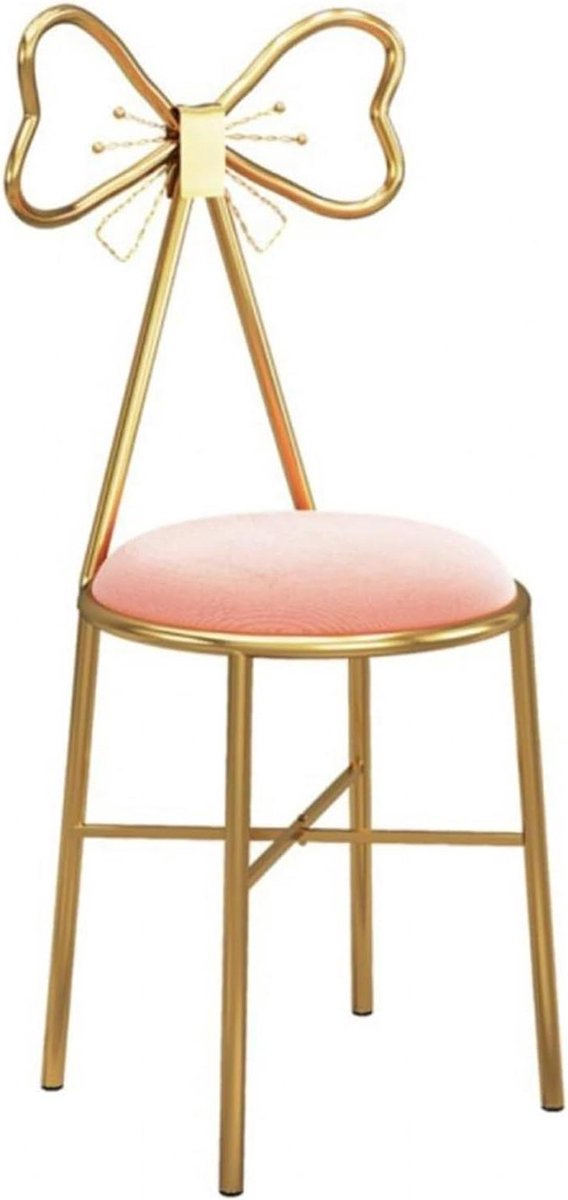 Kaptafel Stoel - Make-up Kruk Fauteuil - Comfortabel Zitten - Strikrugleuning Ontwerp - 80 cm Hoog - Roze