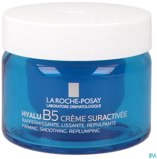 La Roche-Posay Hyalu B5 Suractivated Crème pot. Helderblauwe pot met witte deksel.