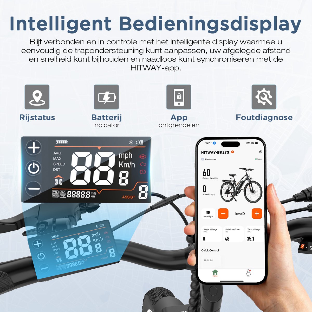Hitway Elektrische Fiets BK27S - 28 Inch City Commuter EBike met Afneembare 36V 13Ah Lithium Batterij - Damesfiets - E-Bike met 250W Motor - 7 Versnellingen – foto 3