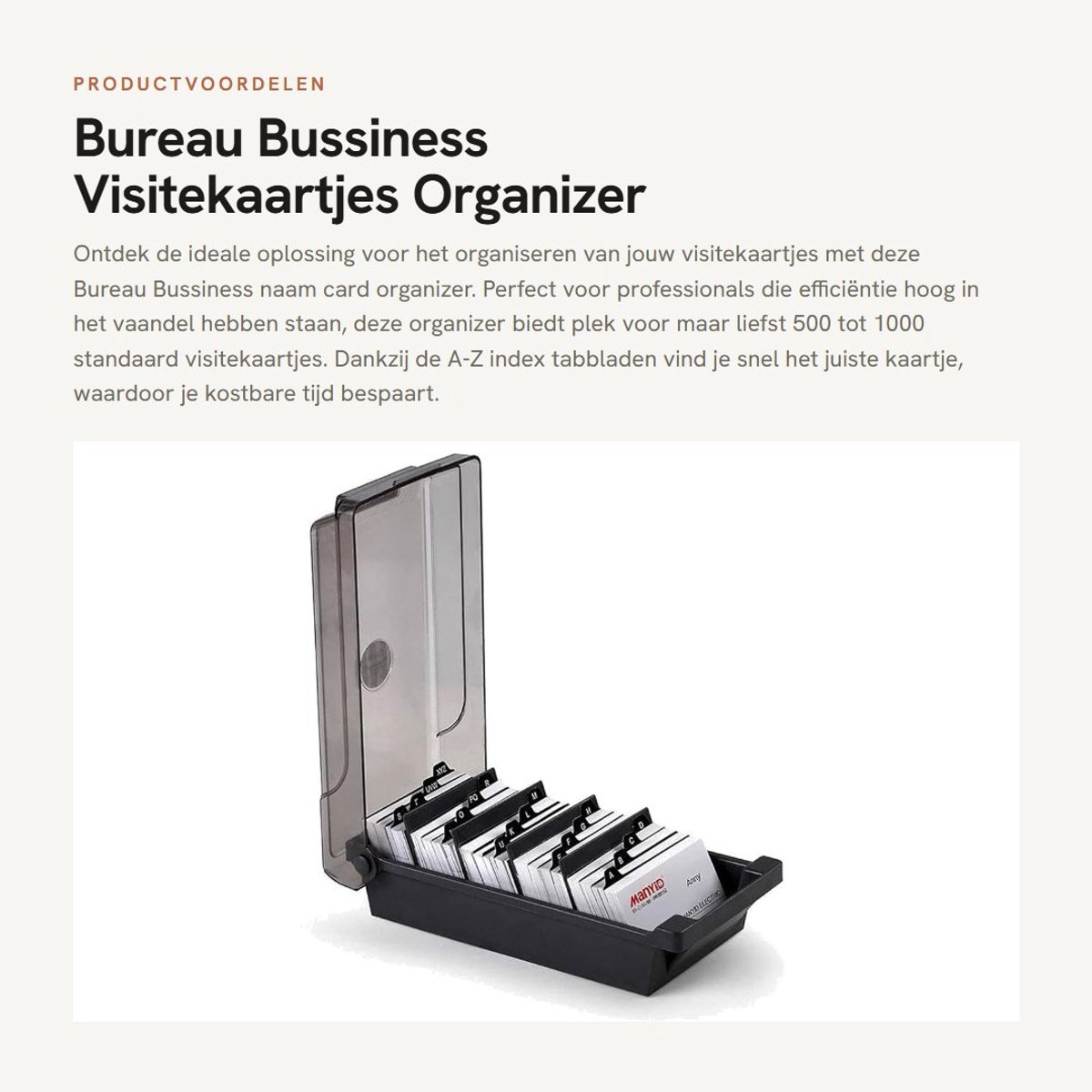 Dailygoods- Kaarthouder 1000 Visitekaartjes Capaciteit - A-Z Index - Slagvast - Transparante Omslag - Grijze Lade - Effectieve Bescherming - Visitekaarthouder