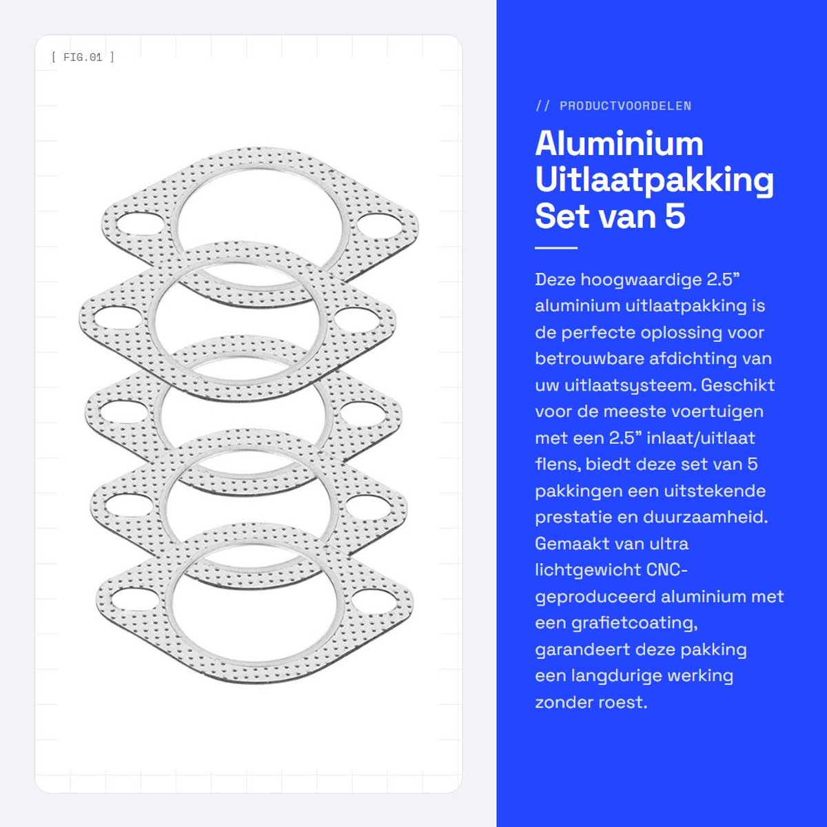 Dailygoods- Flenspakking 2.5" - Uitlaatpakking - Aluminium - 5 Stuks - Lichtgewicht - Schokbestendig - Grafietcoating