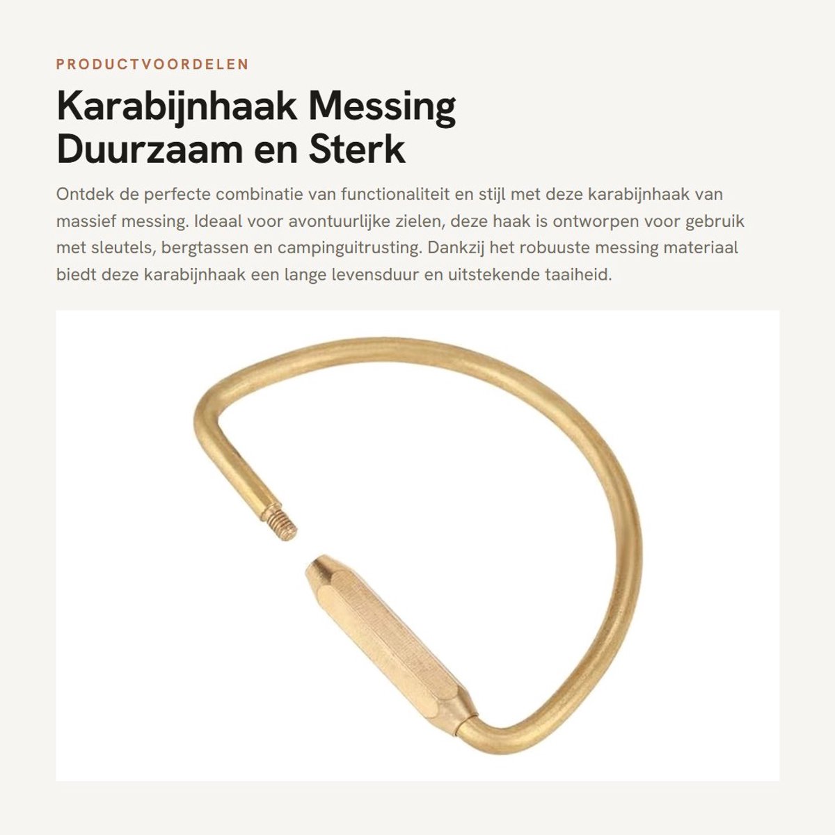 Dailygoods- Karabijnhaak van massief messing - Schroefslot - Multifunctioneel - Sleutelhanger - Bevestigingshaak - Duurzaam - Lange levensduur