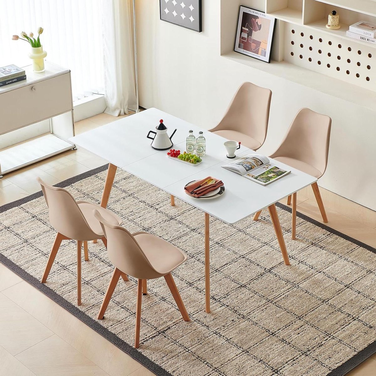 Eettafel met stoelen - Eetkamer set - Gezellig dineren - Uittrekbaar tafelblad - 120-160 c